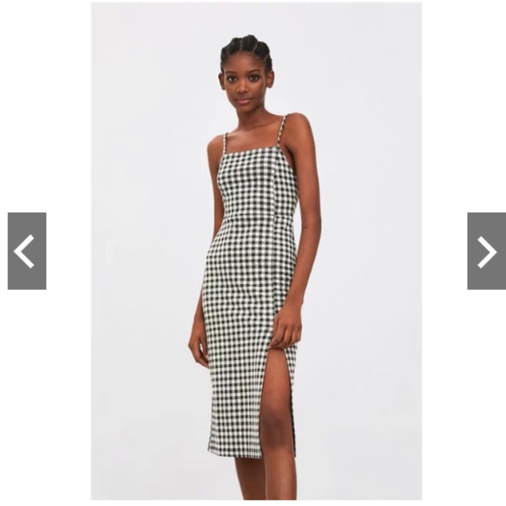 Zara Black & White Gingham Midi Dress